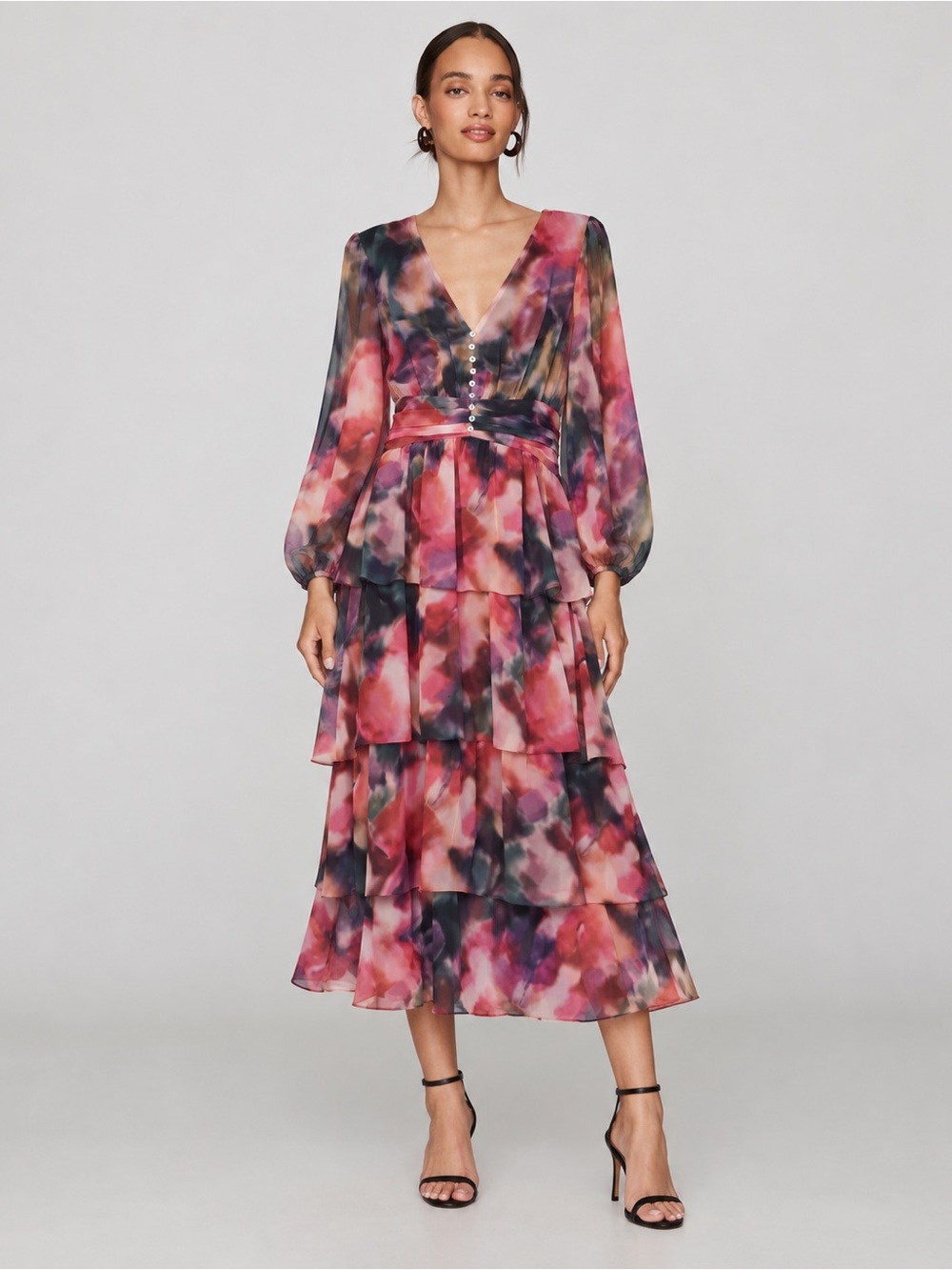 NWT Anthropologie Adelyn Rae Cherly Floral Tiered Midi Dress Size M
